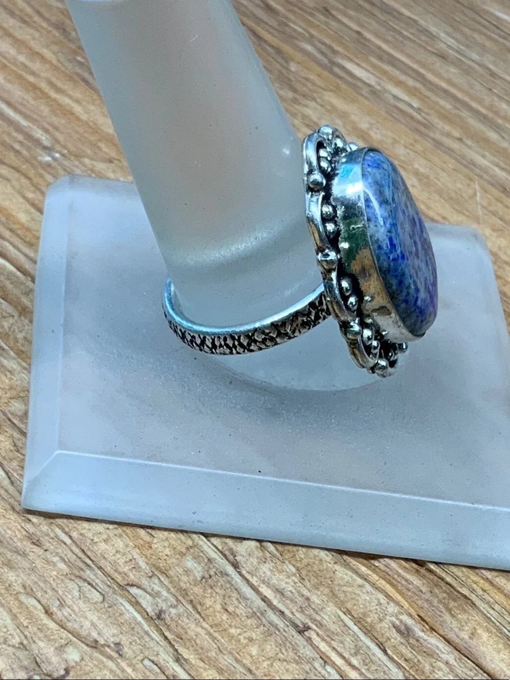 Lapis Lazuli Gemstone Oval 925 Scalloped Bezel Edge Ring - 8.5